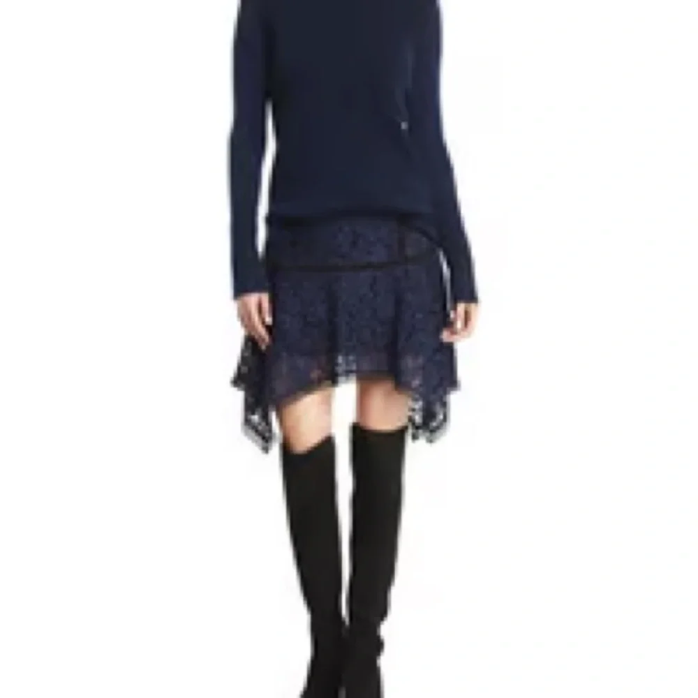 Veronica Beard Navy Aura Paneled Floral Lace Handkerchief Skirt Women's 6